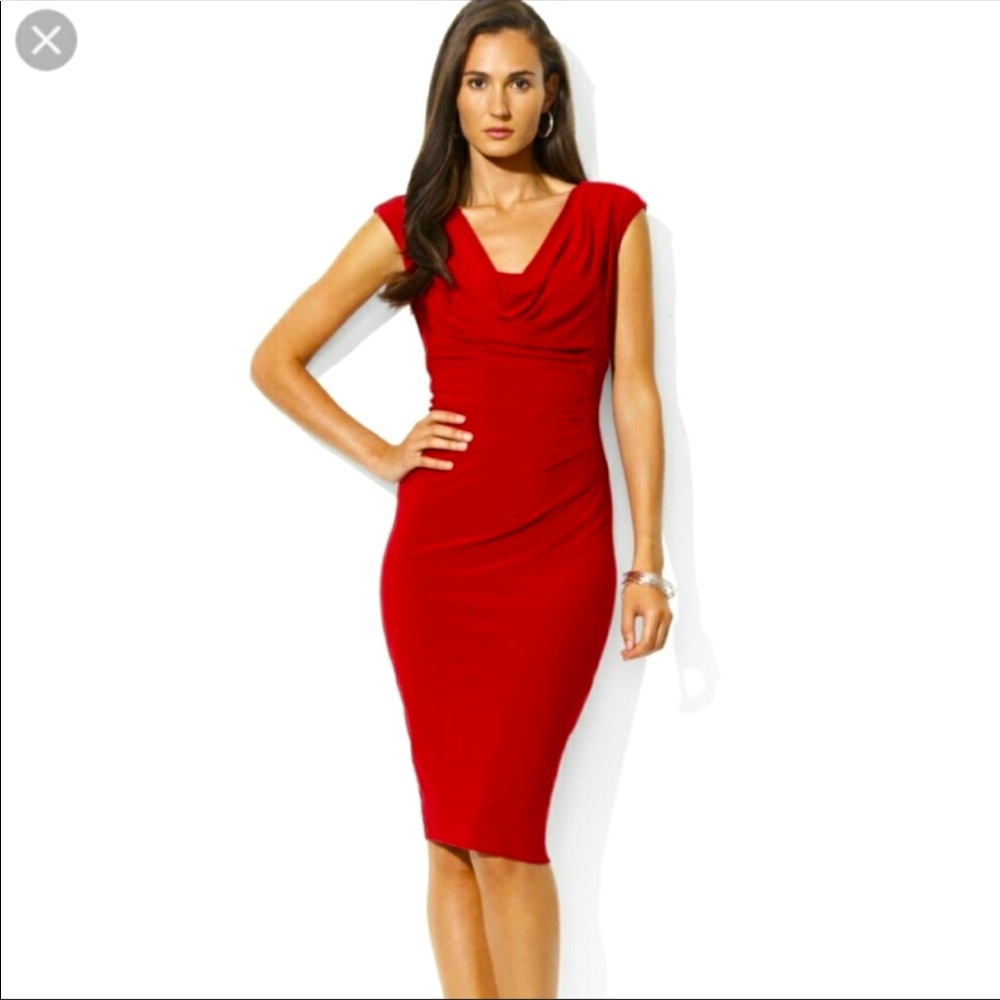 Lauren Ralph Lauren Cowl Neck Jersey Red Dress - 4